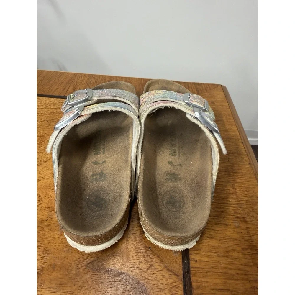 Birkenstock Arizona Sandals girls 31 Metallic Silver Slide Mermaid Shoes Shimmer